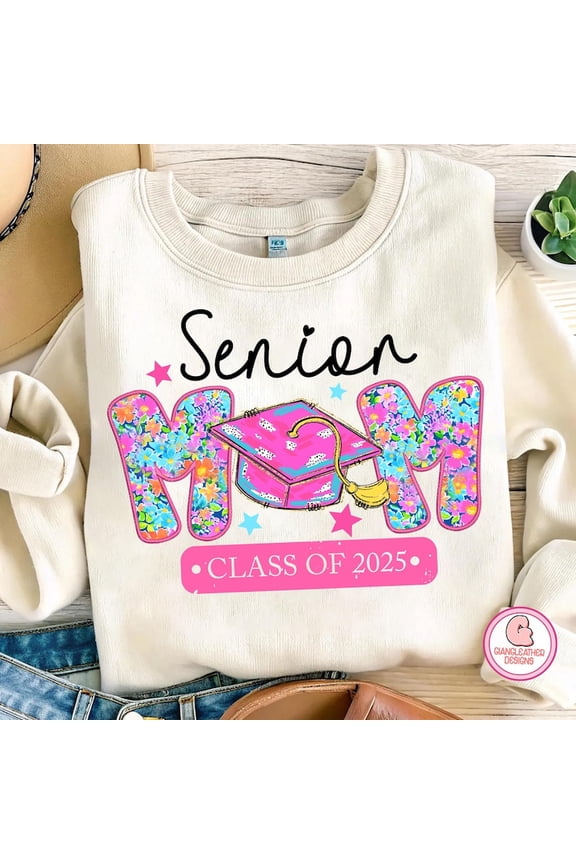 Senior Coquette 2025 Sweatshirt, Pink Brushstroke Class of 2025 Pullover, Preppy Graduation Sweater for Senior Moms, Mother’s Day Gift