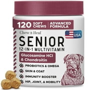 Chew + Heal Senior Dog 12-in-1 Multivitamin Soft Chews – Complete Daily Supplement for Joint, Skin, Digestive, and Immune Health – 120 Count