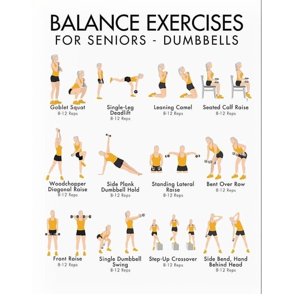 Senior Dumbbell Balance Exercises Fitness Chart for Fitness Decor