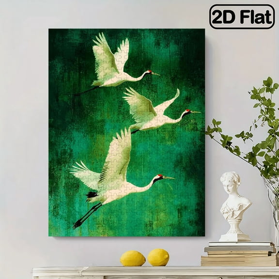 Senior Friendly Cardboard Jigsaw, Versatile Three Cranes Puzzle for Couples Families, Elegant Mixed Color Display, Unique Gift