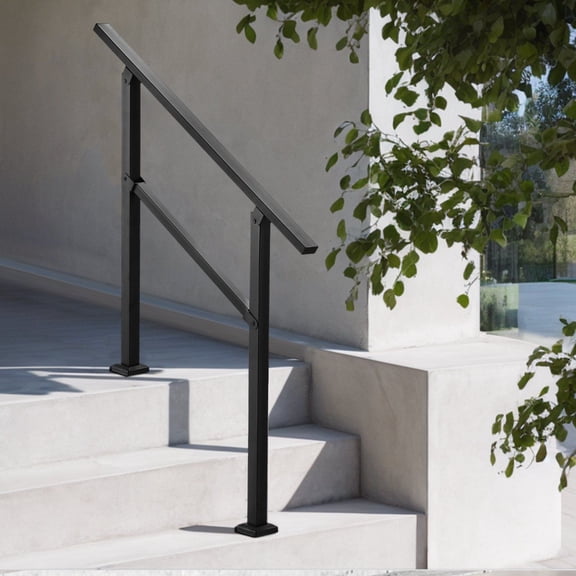 Senior-Friendly Outdoor Handrails for 2-3 Step Stairs - Black Square Tube, Easy Install