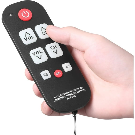 Senior-Friendly Universal Remote Control - Big Button TV Remote for Elderly with Learning Function, Easy to Use Memory Programmable Controller for TV/Cable/DVD (Black, Simplified Operation & Dementia