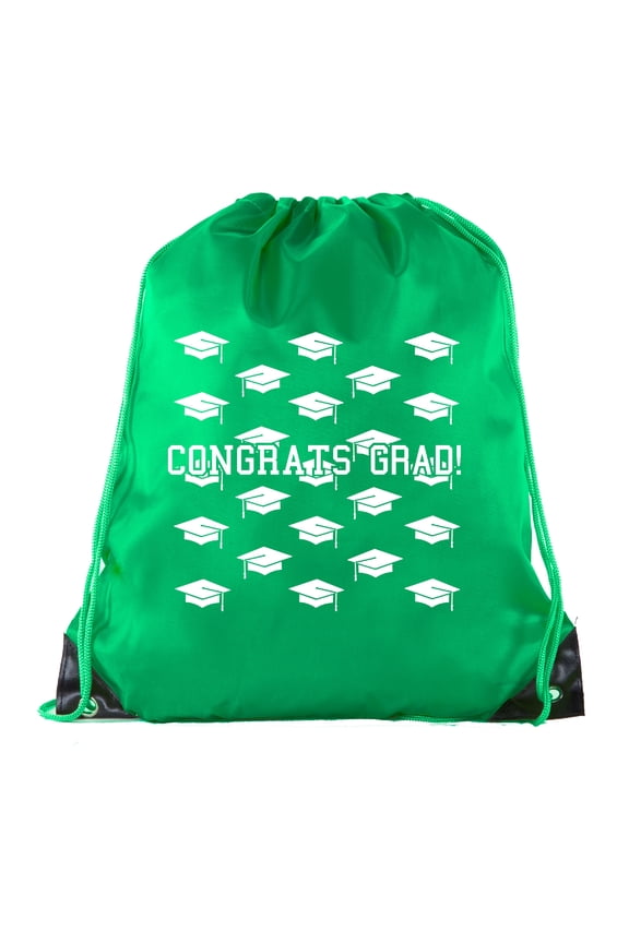 Senior Graduation Drawstring Backpacks Personalized Party Favor Cinch Bags - Grad Hat Grid
