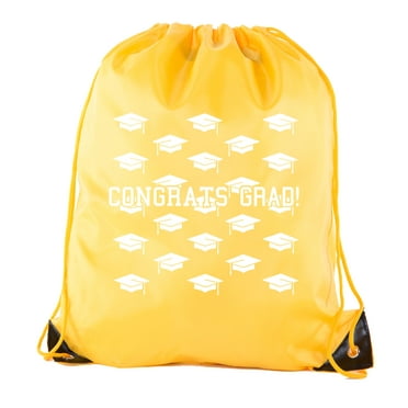 Senior Graduation Drawstring Backpacks Personalized Party Favor Cinch Bags - Grad Hat Grid