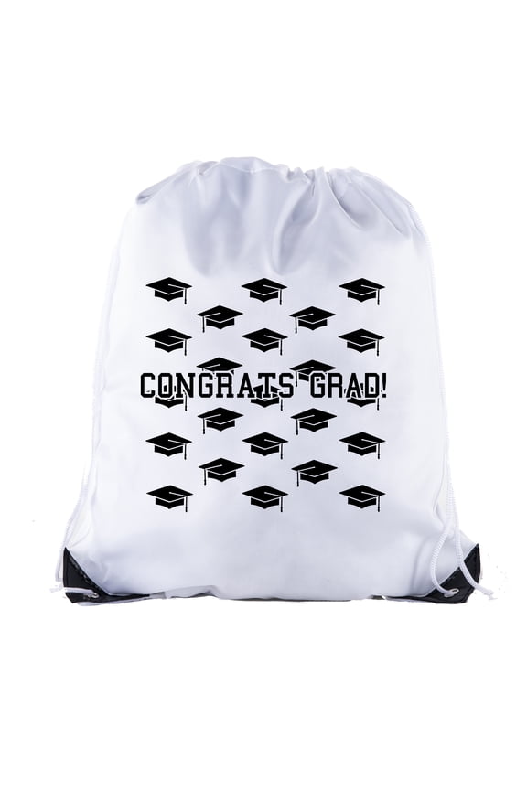 Senior Graduation Drawstring Backpacks Personalized Party Favor Cinch Bags - Grad Hat Grid