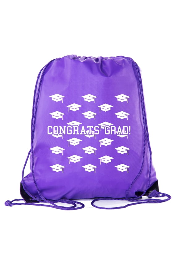 Senior Graduation Drawstring Backpacks Personalized Party Favor Cinch Bags - Grad Hat Grid