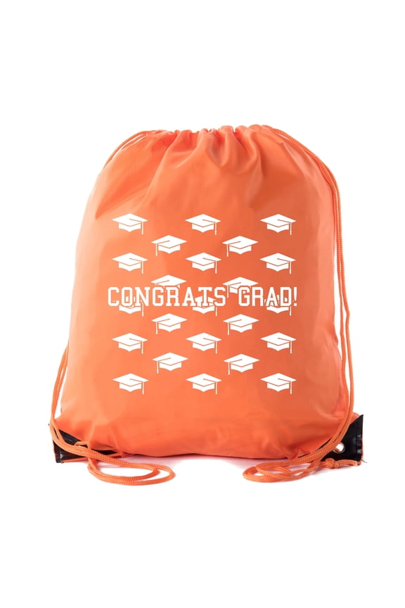 Senior Graduation Drawstring Backpacks Personalized Party Favor Cinch Bags - Grad Hat Grid