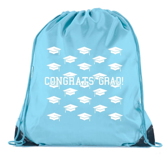 Senior Graduation Drawstring Backpacks Personalized Party Favor Cinch Bags - Grad Hat Grid