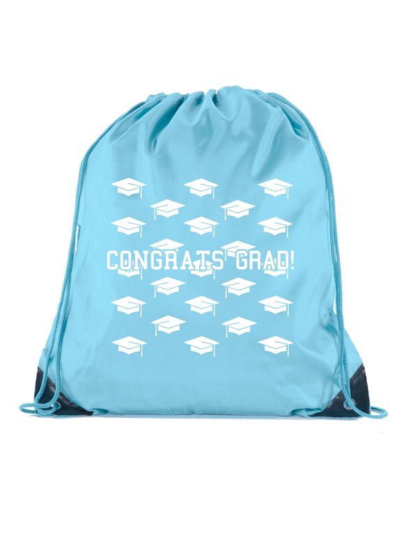 Senior Graduation Drawstring Backpacks Personalized Party Favor Cinch Bags - Grad Hat Grid