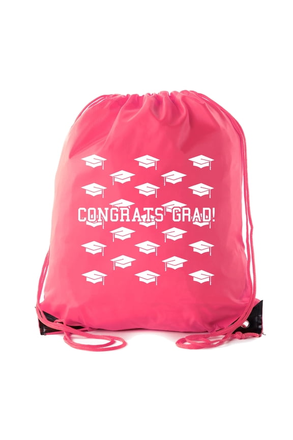 Senior Graduation Drawstring Backpacks Personalized Party Favor Cinch Bags - Grad Hat Grid