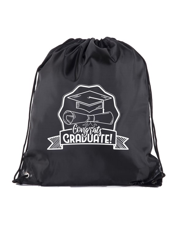 Senior Graduation Drawstring Backpacks Personalized Party Favor Cinch Bags - Hat & Diploma