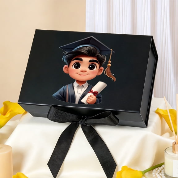 Senior Graduation Printed Paper Gift Box, Durable and Reusable, Magnetic Closure with Stylish Ribbon, 11.4×8.6×4.1in and 8.6×6.3×3.3in for Graduation Ceremony Presents