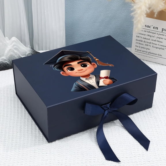 Senior Graduation Printed Paper Gift Box, Durable and Reusable, Magnetic Closure with Stylish Ribbon, 11.4×8.6×4.1in and 8.6×6.3×3.3in for Graduation Ceremony Presents