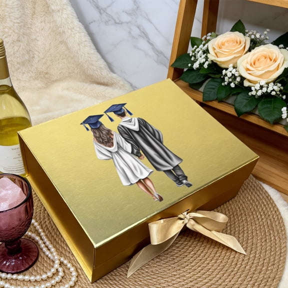 Senior High & College Graduation Gift Box, Sturdy Printed Paper Box with Magnetic Snap, 11.4×8.6×4.1 Inch Large & 8.6×6.3×3.3 Inch Small, Multi Color Party Favor Box