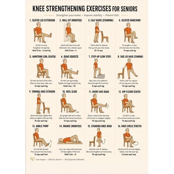 Senior Knee Poster Strengthening Exercise Guide poster