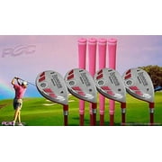 كبار السيدات iDrive Pink Golf Clubs All Hybrid Set 55 + Years Women Right Handed Lady Full True Hybrid Complete Set التي تتضمن # 4 ، 5 ، 6 ، 7 New Utility Senior Flex Club