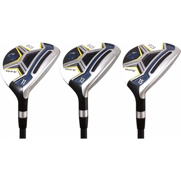 Senior Men's Rife 812s New Offset #11 + #13 +#15 Fairway Metal Wood Clubs Set Right Handed Senior Flex with Men's Senior Size Black Pro Velvet Grips Fairway Wood Set + Head covers