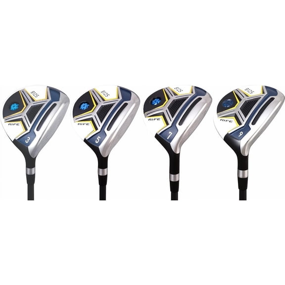 Senior Men's Rife 812s New Straight Face #3 + #5 + Offset #7 + #9 Fairway Metal Wood Clubs Right Handed Senior Flex with Men's Senior Size Black Pro Velvet Grips Fairway Wood Set + Head covers