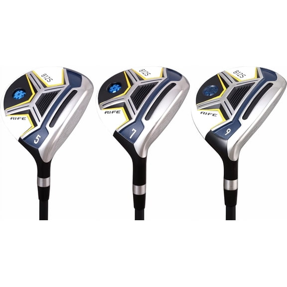 Senior Men's Rife 812s New Straight Face #5 + Offset #7 + #9 Fairway Metal Wood Clubs Set Right Handed Senior Flex with Men's Senior Size Black Pro Velvet Grips Fairway Wood Set + Head covers