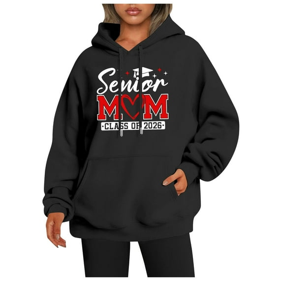 Senior Mm Class of 2026 Printed Casual Hooded Sweatshirt, Loose and Versatile Black, Xxxxxl