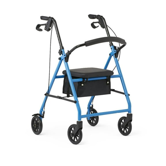Senior Mobility Rollator Walker, Folding Steel Frame with Padded Seat, 6 Inch Non-Slip Wheels, Locking Hand Brakes, Height Adjustable 31-35 Inches Light Blue