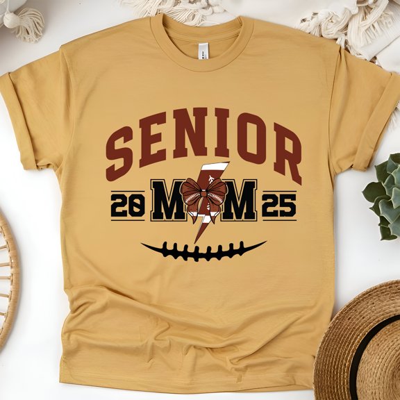 Senior Mom 2025 Shirt | Football Mom Game Day Tee for Proud Mothers, Gold, Size L