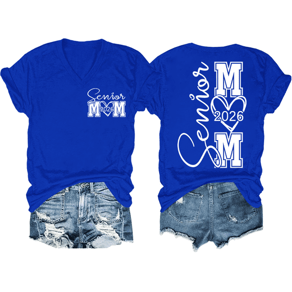 Senior Mom 2026 Shirt V Neck Senior Mom Shirts Class Of 2026 Graduate Mama TShirt Funny Two Sided Graphic Tees Tops