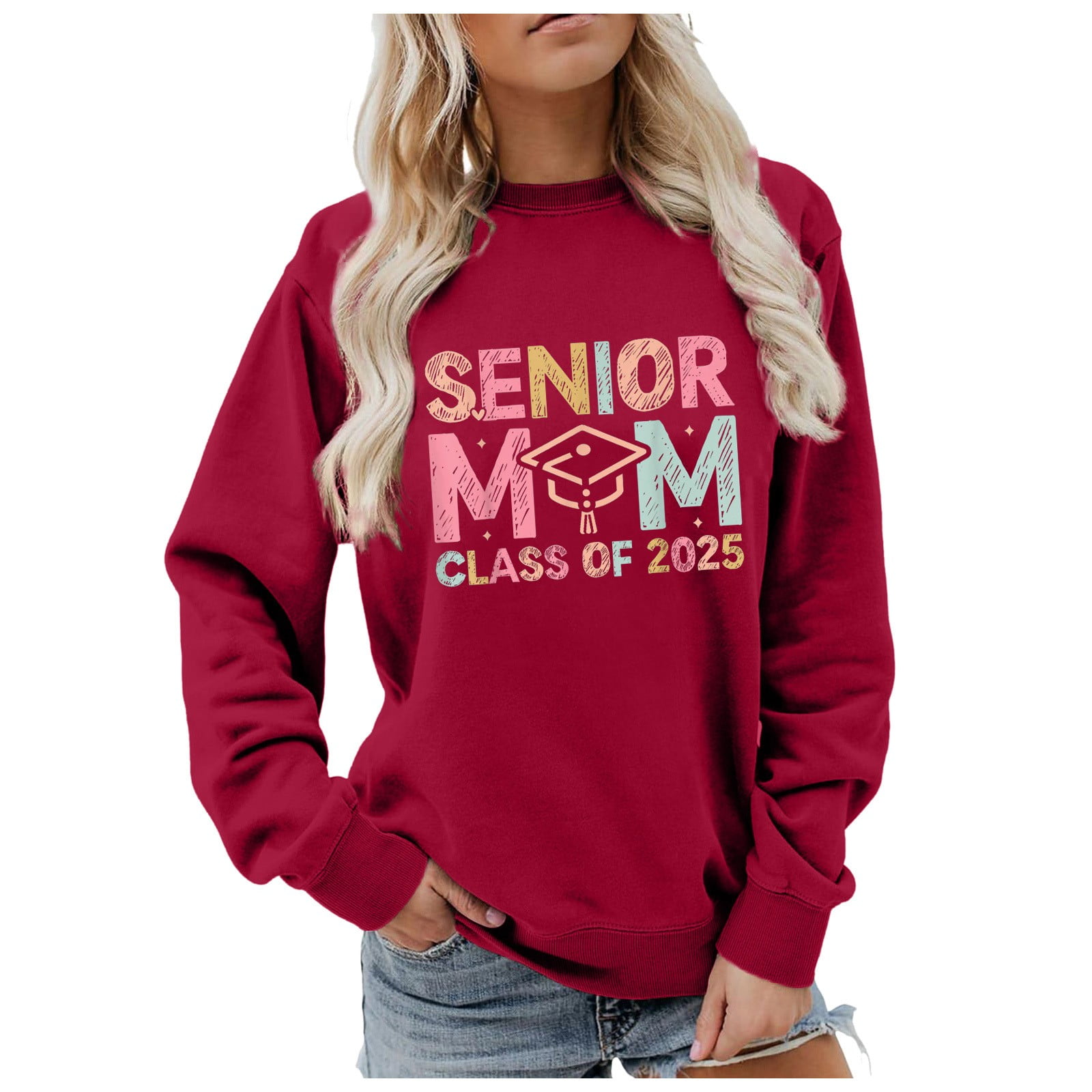 Senior Mom Class of 2025 Sweatshirts for Women Graphic Fall Long Sleeve
