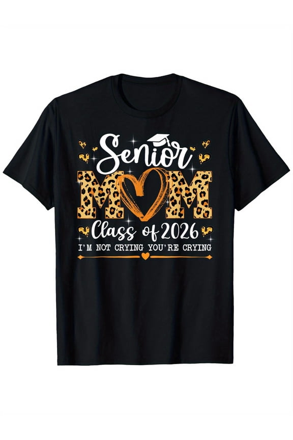 Senior Mom Class of 2026 Leopard Print Heart Graduation T-Shirt, Funny Proud Mother High School College Grad Gift, Retro Graphic Tee