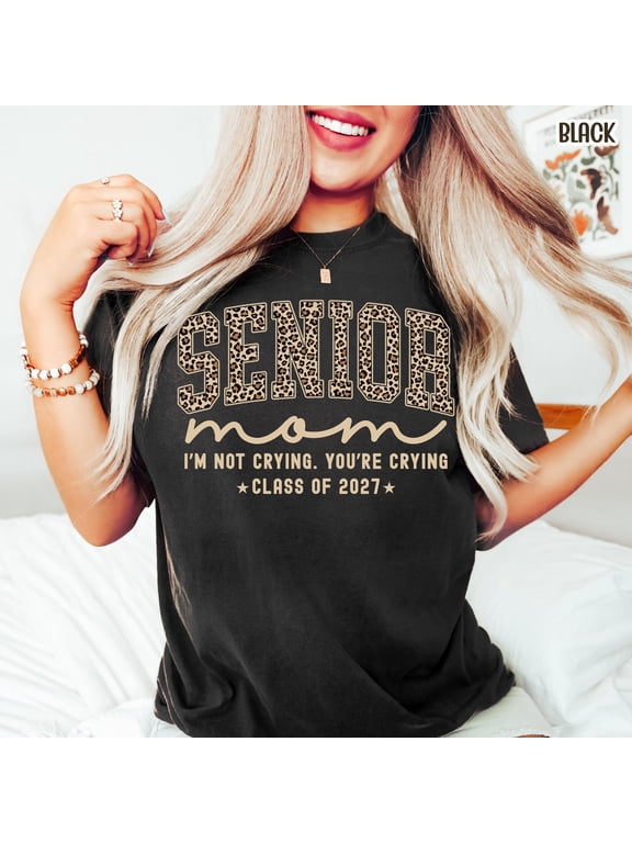 Senior Mom Class of 2027 Shirt for Women, Leopard Graduation Graphic Tee, High School Senior Mom Gift, Cotton T-Shirt, Sizes S–4XL