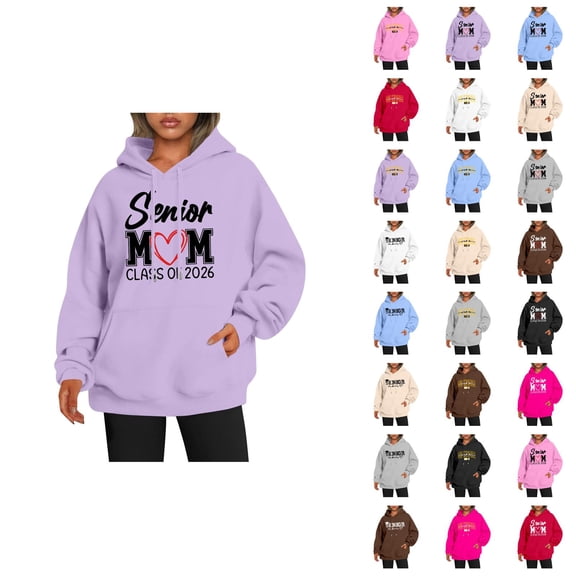 Senior Mom Hoodies for Women Class Of 2026 Hoodie Graduation Graphic Hooded Sweatshirt with Pockets Pullover Tops