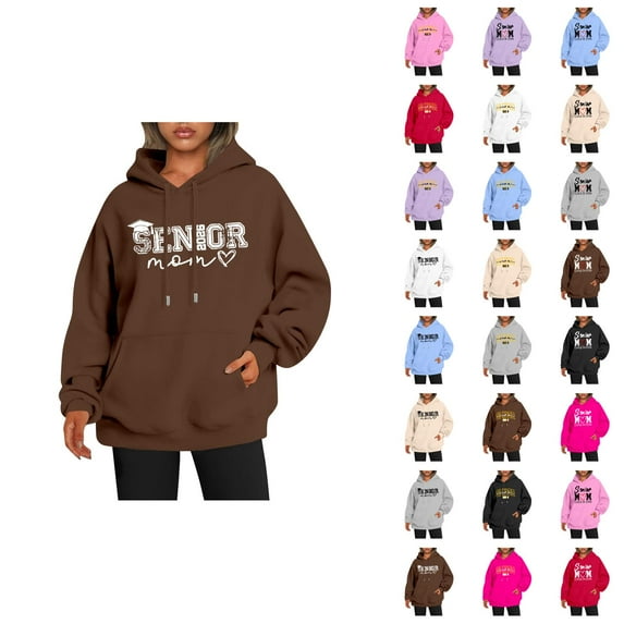 Senior Mom Hoodies for Women Class Of 2026 Hoodie Graduation Graphic Hooded Sweatshirt with Pockets Pullover Tops