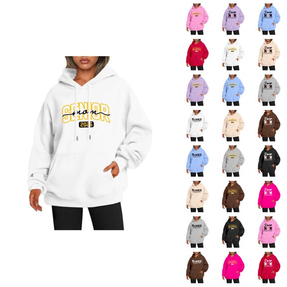 Senior Mom Hoodies for Women Class Of 2026 Hoodie Graduation Graphic Hooded Sweatshirt with Pockets Pullover Tops