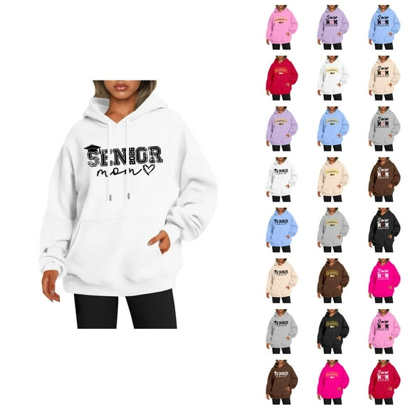 Senior Mom Hoodies for Women Class Of 2026 Hoodie Graduation Graphic Hooded Sweatshirt with Pockets Pullover Tops