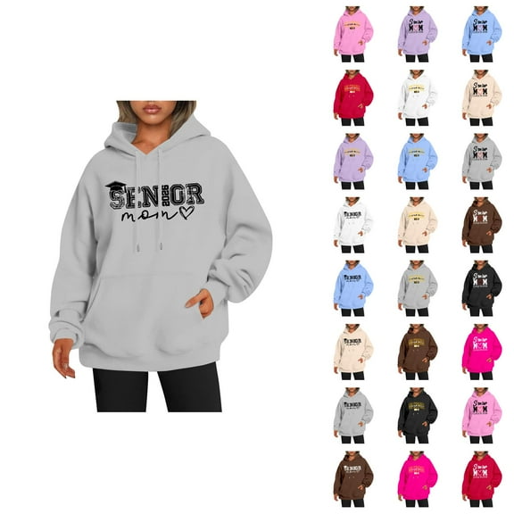 Senior Mom Hoodies for Women Class Of 2026 Hoodie Graduation Graphic Hooded Sweatshirt with Pockets Pullover Tops