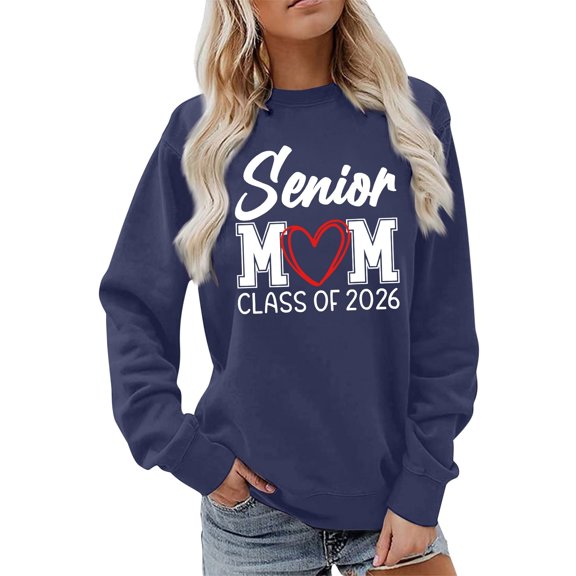 Senior Mom Sweatshirts for Women Class Of 2026 Long Sleeve Crewneck Graphic Sweatshirt Pullover Tops