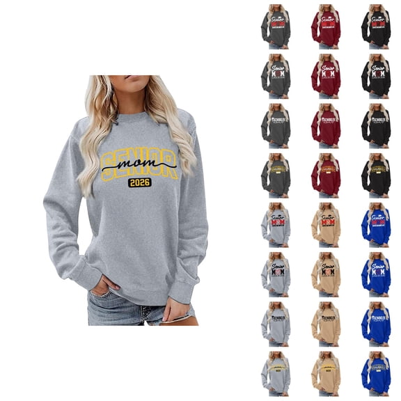 Senior Mom Sweatshirts for Women Class Of 2026 Long Sleeve Crewneck Graphic Sweatshirt Pullover Tops