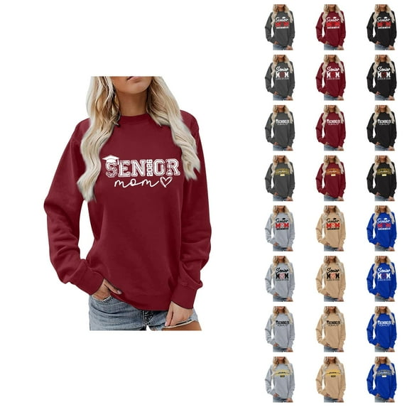Senior Mom Sweatshirts for Women Class Of 2026 Long Sleeve Crewneck Graphic Sweatshirt Pullover Tops