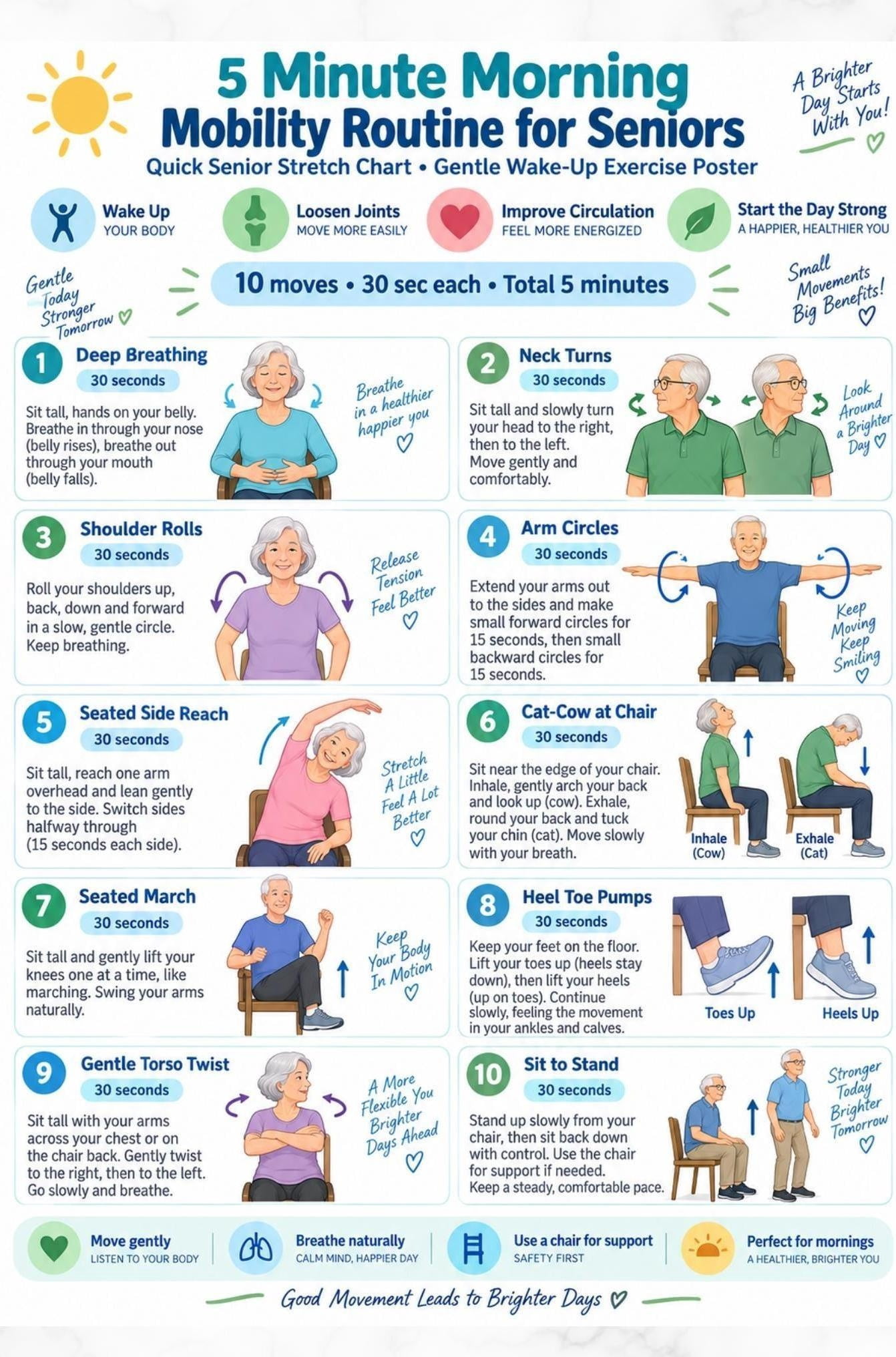 Senior Morning Stretch Poster Quick Mobility Guide poster, Helpful ...