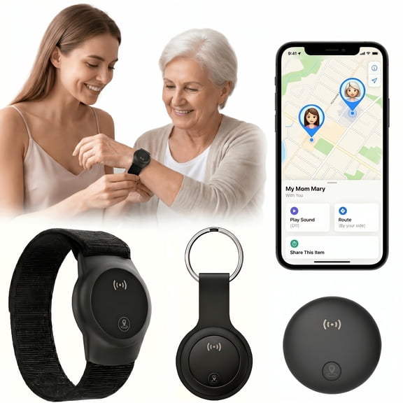 Senior Real‑Time GPS Anti‑Loss Tracker, iOS & Android Compatible, Wristband & Keychain Case Included, No Monthly Fees or SIM Card, for Elderly & Belongings