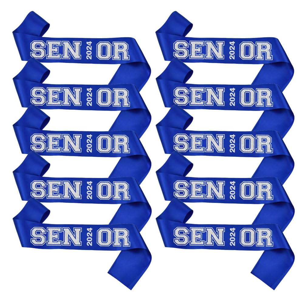 Senior Sash 2024 Blue 10 Pack Silver Glitter Letters Graduation
