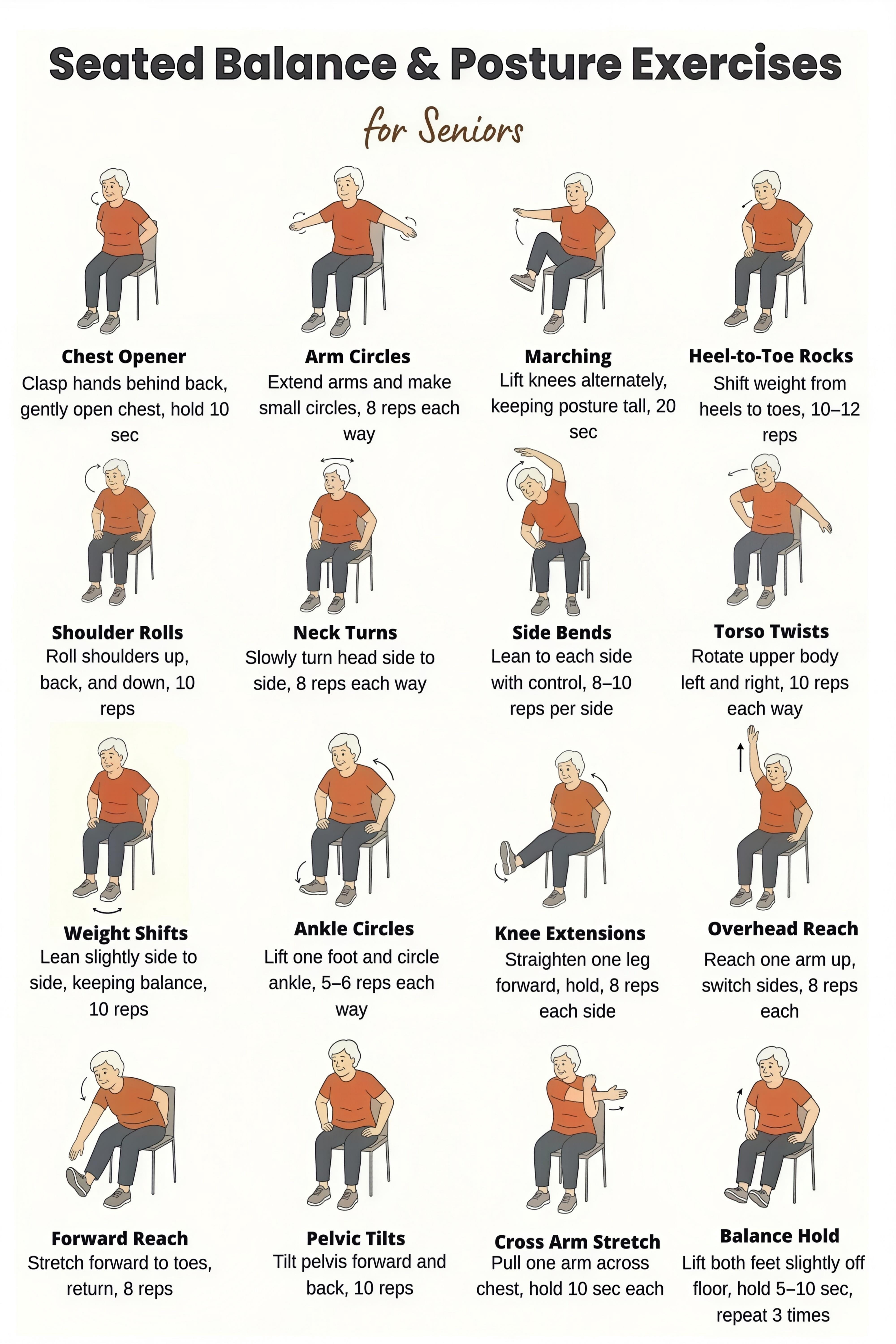 Senior Seated Balance and Posture Exercises for Home Gym Wall Decor ...