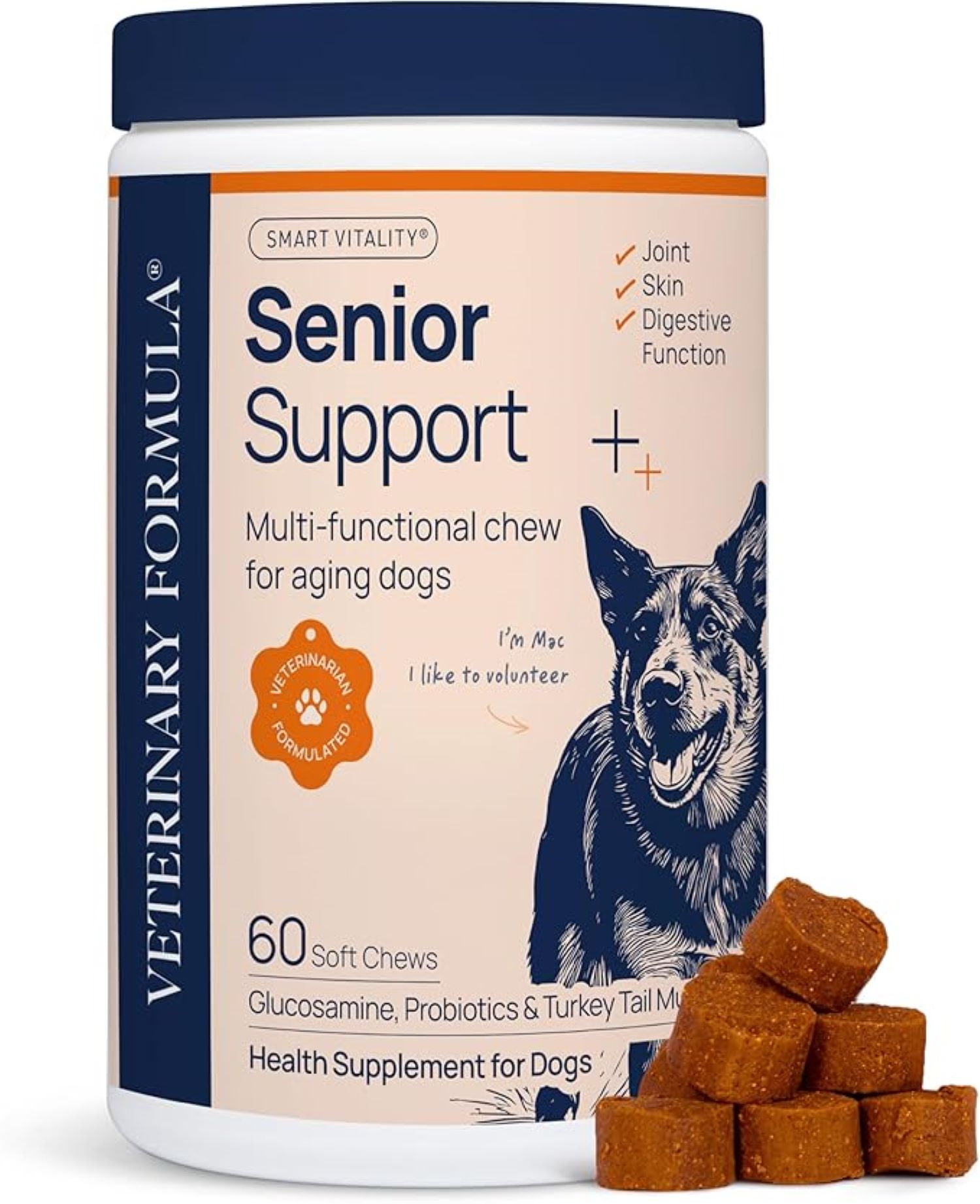 Veterinary Formula Senior Support Supplement for Dogs, Smart Vitality for Joint, Digestion, and Immune Health, 60 Chews