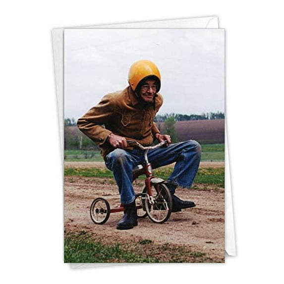 Senior Trike - Men's Happy Birthday Greeting Card with Envelope (4.63 x 6.75 Inch) - Humorous Birthday Note Card for Dad, Grandpa, Elderly - Funny Senior Citizen Bike Ride, Congratulations C6435BDG