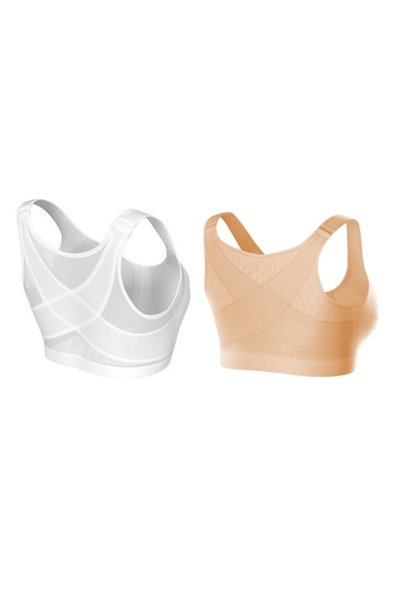 Senior Women Front Closure Bra Comfortable Daily Wear Easy Dressing Soft Blend Embraced Design 2PC Set Beige White