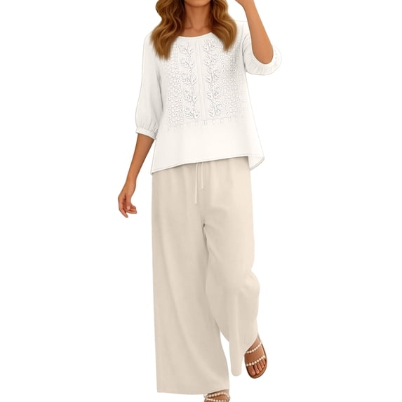 Senior Women's 2 Piece Linen Lounge Set Loose Boho Peasant Design ...