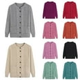 thumbnail image 1 of Senior Women's Long Sleeve Button Down Crew Neck Classic Sweater Knit Cardigan with Pockets Light Green XXXL, 1 of 3