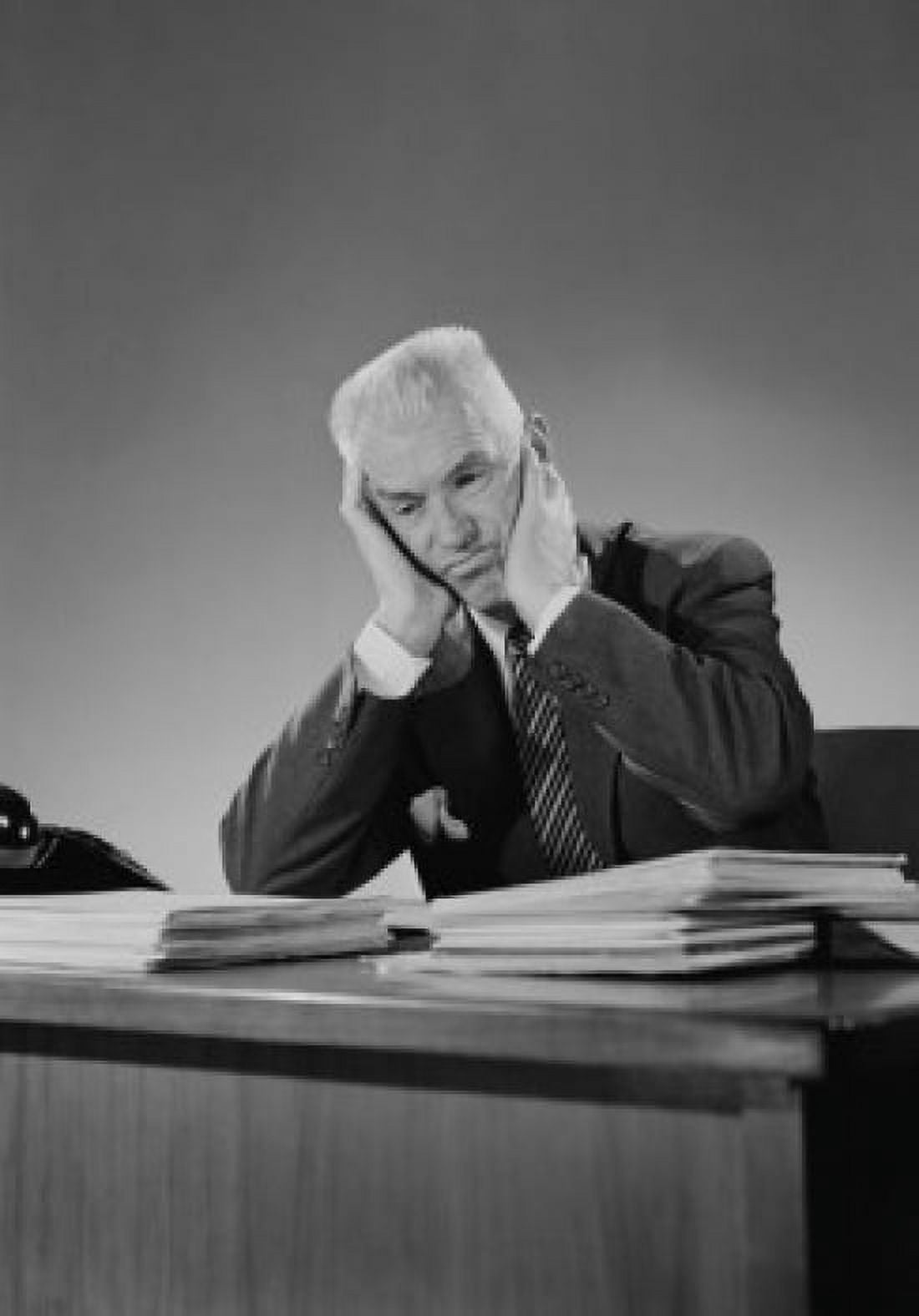 Senior businessman in office with head in hands Canvas Art - (18 x 24)