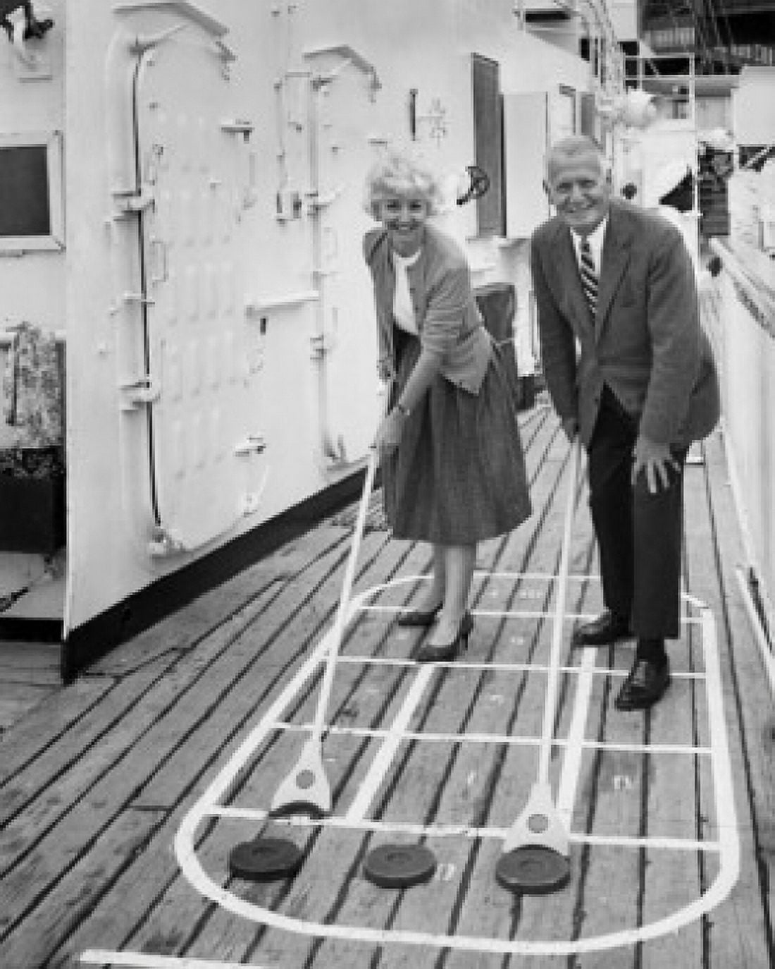 Senior couple playing shuffleboard on a cruise ship Canvas Art - (24 x 36)