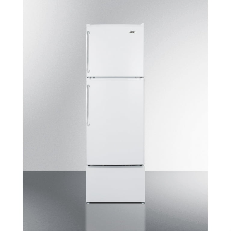 Senior living refrigerator-freezer with pedestal and towel bar